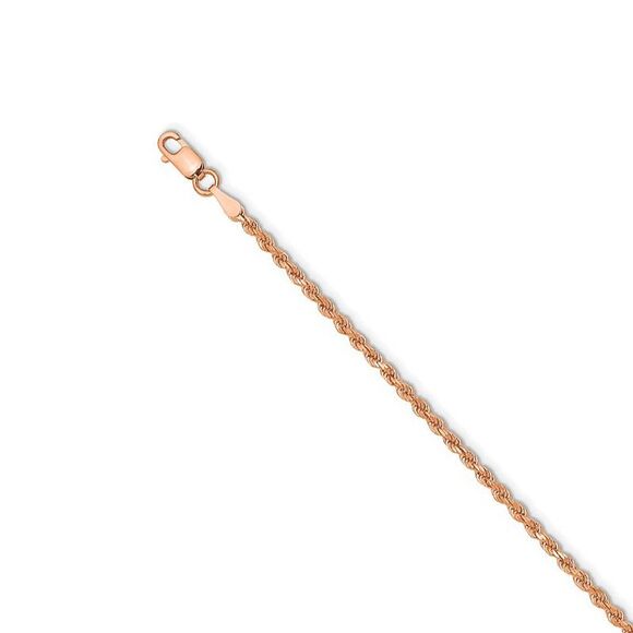 14k Rose Gold 2mm Handmade D/C Solid Rope Chain Necklace 20 Inch